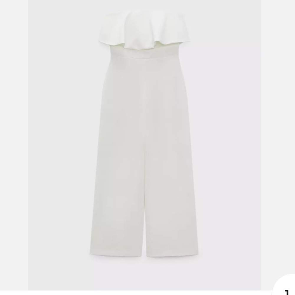 NWT ZARA WOMEN'S WIDE CAPE JUMPSUIT STRAIGHT NECK ECRU size s